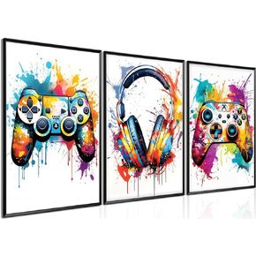 Framed Gaming Room Decor Set of 3 - Cool Gamer Canvas Wall Art Paintings Prints, Gaming Wall Decor Artwork for Kids Game Room Boys Bedroom Teen Room Decor 12x16 Inches