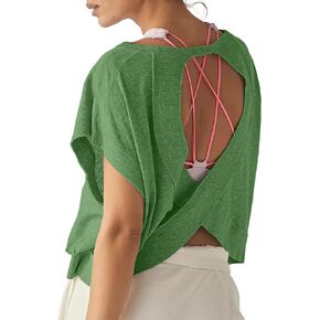 Women's Backless Loose Top Short Sleeved Workout Top Dance Clothing Yoga T-Shirt Sports Shirt