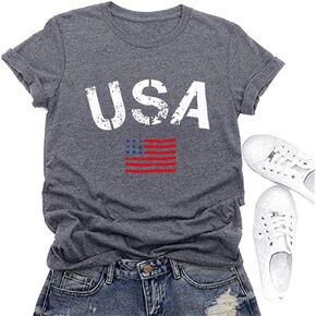 USA Flag Tee Shirt American Flag Shirt Women 4th of July Gift T Shirt American Short Sleeve Patriotic Tops