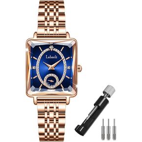 Watches for Women Rose Gold Square Stainless Luxury Fashion Diamond Analog Quartz Waterproof Dress Casual Small Simple Ladies Female Wife Girls Gifts Gold Wrist Watch