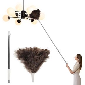 Ostrich Feather Duster Pole up to 72Inch,Extendable Feather Duster Used for Home Cleaning Ceilings Furniture Fans