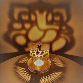 Shadow Diya Ganesha Tea Light Candle Holder Traditional Decorative T-Light Candle Holder for Home Office Decor Diwali Wedding Favor Housewarming Gift
