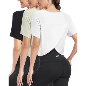 Donnalla 3 Pack Workout Tops for Women Loose Basic Cropped Tops Short Sleeve Split Back Yoga Shirts Running Gym Athletic