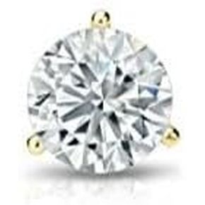 Diamond Wish 14k Gold Round SINGLE Diamond Stud Earring (0.08cttw, Good, I2-I3) 3-Prong Martini Set, Screw-Back