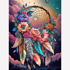 Huacan DIY 5D Diamond Painting by Number Kits for Adults,Dreamcatcher AB Round Full Drill Art Flower Picture Arts Craft Home Wall Decor 12x16in