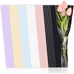 Whaline 300 Pieces Single Rose Sleeve Single Flower Wrapping Bags Colorful Plastic Single Flower Packaging Cellophane Sleeves for Wedding Birthday Mother's Day Valentine's Day DIY Craft, 6 Colors