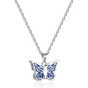 Cremation Urn Necklace for Ashes Butterfly Keepsake Urn Cremation Jewelry Stainless Steel Double Memorial Lockets Urns Pendant Ashes Holder for Women Men Pet Lover