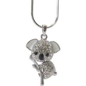 Adorable Silver Tone 3D Crystal Koala Bear Pendant Necklace for Girls, Teens, Women
