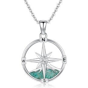 Compass Necklace for Women Girls 925 Sterling Silver Turquoise Mountain Pendant Necklace Inspirational Outdoor Jewelry Graduation Travel Gifts for Hikers Climbers Campers Nature Lovers Students