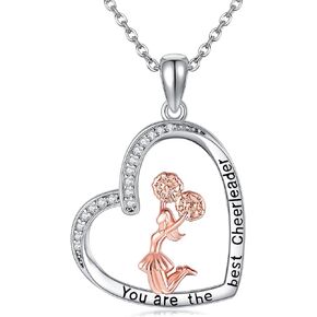 Cheerleader Necklace 925 Sterling Silver Heart Cheerleading Pendant Necklaces Cheerleader Jewelry Sport Birthday Gifts for Teen Girls Women Daughter