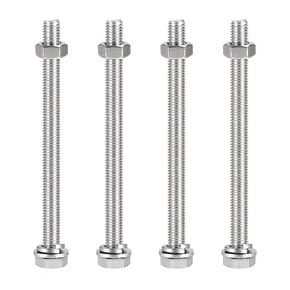 uxcell M10 x 140mm Hex Head Screws Bolts, Nuts, Flat & Lock Washers Kits, 304 Stainless Steel Fully Thread Hexagon Bolts 4 Sets