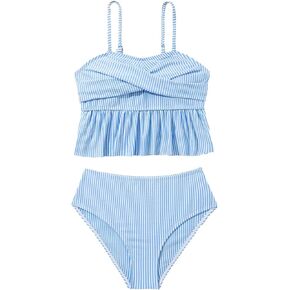WDIRARA Girl's Striped Print Ruffle Bikini Set 2 Piece Swimsuits Spaghetti Strap Bathing Suits