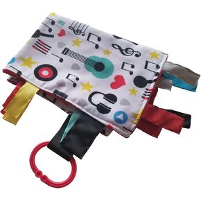 بطانية محبوبة بشريط مغلق للأمان والأمان والتسنين للأطفال، مع قماش منقط مينكي: 14 بوصة × 18 بوصة (موسيقى) in Kuwait