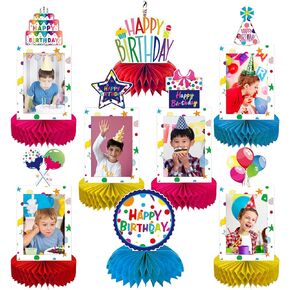 8 قطع قوس قزح لحفلات أعياد الميلاد السعيدة على شكل قرص العسل قطع مركزية بوم بومس لصور عيد ميلاد سعيد لطاولة مركزية لوازم الحفلات كرات ملونة لتزيين الطاولة للأطفال وحفلات أعياد الميلاد وحفلات استقبال المولود الجديد in Kuwait