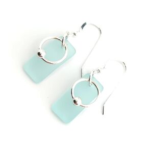 NEW! Sea Foam Green Reccyled Beach Sea Glass and Sterling Silver Hoop Charm Earrings on Sterling Silver Hooks, by Aimee Tresor