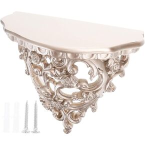DOITOOL 1PC Resin Floating Wall Shelf Wall Mounted Decorative Display Wall Organizer Retro Hollow Flower Carving Wall Art Decoration Flower Pot Stand Gold