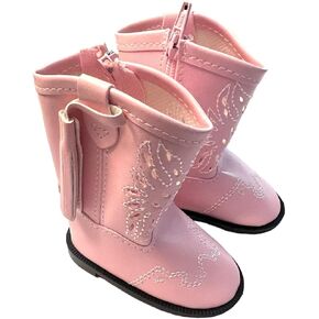 18 Inch Doll Boots, Pink Western Boots with White Stitching, Fits 18 Inch Kennedy and Friends Dolls in Kuwait