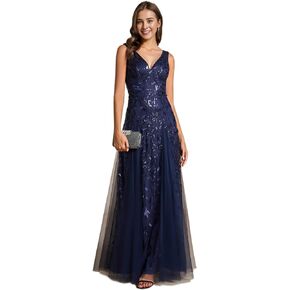 Ever-Pretty Women's Sexy Sleeveless V-Neck Evening Gowns Empire Waist Sequin Embroidery Formal Dress