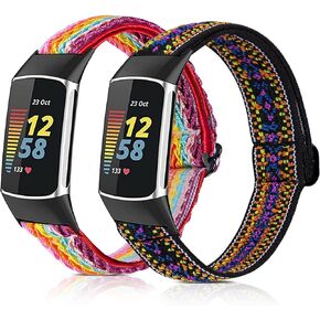 Elastic Nylon Bands Compatible with Fit bit Charge 5 Bands, Breathable Adjustable Loop Nylon Stretchy Replacement Band for Fit bit Charge 5 Women/Men