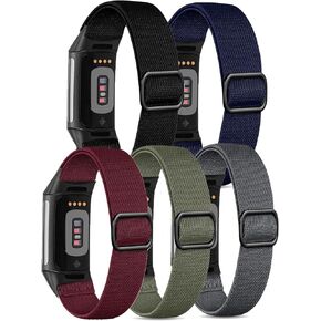 أربطة نايلون مرنة متوافقة مع Fit bit Charge 5 Bands، حلقة بديلة قابلة للتنفس من النايلون قابلة للتمدد من أجل Fit bit Charge 5 للنساء/الرجال