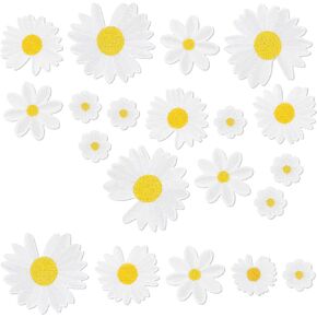 Daisy Flower Iron on Patch, 30 PCS Repair Patch Delicate Embroidered Applique Decoration Patches for DIY Clothes Sew, Hat, Jackets, Backpacks (5 Sizes)