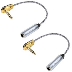 Right-Angle 6.35mm Male to Female Gold Plated Adapter - 1/4 inch TRS Male to TRS Female Pancake-Type Cable with Connectors for Speaker, Guitar Patch - 2Packs (6 inchs)