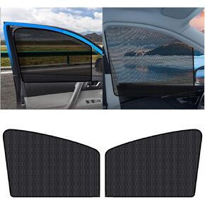 Car Side Window Sun Shade Covers, Magnetic Blackout Car Curtains for Baby with UV Rays Protection, Auto Camping Curtains Breathable Mesh Car Stretch Window Screen Shades (Black, Front Side 2pcs)