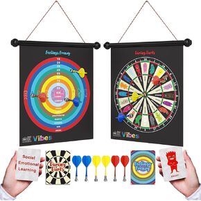 Vibes: Social Emotional Learning Activities Kids Dart Board Therapy Games for Kids | 2-in-1 Feelings Wheel Game for Families, Therapists, Teachers | Enhances Emotional Intelligence & Social Skills