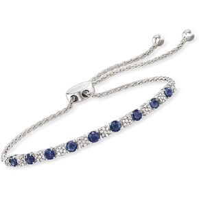 Ross-Simons 1.30 ct. t.w. Sapphire and .20 ct. t.w. Diamond Bolo Bracelet in Sterling Silver