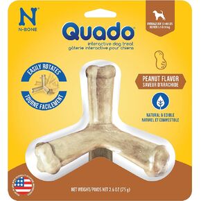 N-Bone Quado Interactive Chew, Peanut Flavor, Average Joe, 2.8oz, Natural, Medium (Pack of 1)