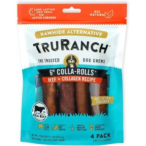 6" Collagen Rolls, Beef, Healthy Joint Support Dog Treat, Rawhide Alternative, Skin & Coat Health, Made with Real Beef, 1 Bag, 4 Count