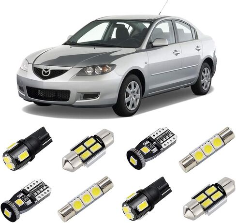 White Interior LED Lights Kit for Mazda 3 Hatchback 2003 2004 2005 2006 2007 2008 2009 Super Bright 6000K LED Interior Light Bulbs Package + License Plate Lights and Install Tool in Saudi Arabia