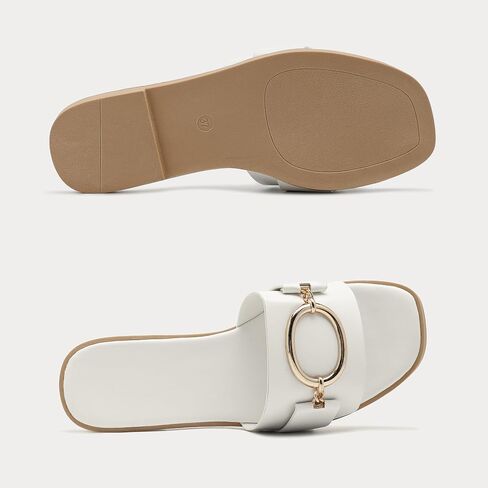 Women's Flat Sandals Fashion Square Open Toe Slides With Metal Chain Slippers Dressy for Summer Size 7-12 in Saudi Arabia
