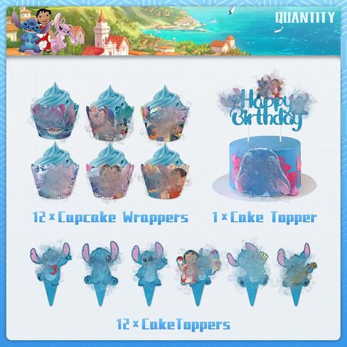 لوازم حفلات أعياد الميلاد من ستيتش، 25 قطعة من زينة الكيك مع أغطية كب كيك لتزيين الكيك من أجل مستلزمات تزيين حفلات أعياد الميلاد in Kuwait