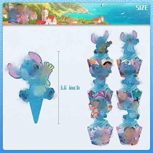 لوازم حفلات أعياد الميلاد من ستيتش، 25 قطعة من زينة الكيك مع أغطية كب كيك لتزيين الكيك من أجل مستلزمات تزيين حفلات أعياد الميلاد in Kuwait