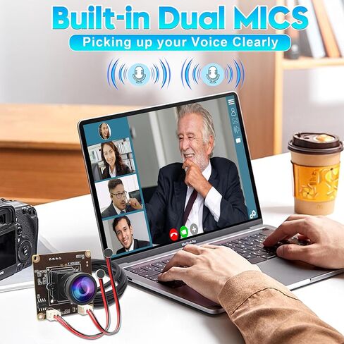 ELP 5mp USB Camera Module with Dual Microphone for Computer Mini Lightburn Camera for Laser Engraver UVC USB2.0 PC Camera 1944P USB Security Camera for Raspberry Pi (120° Low Distortion Lens) in Kuwait