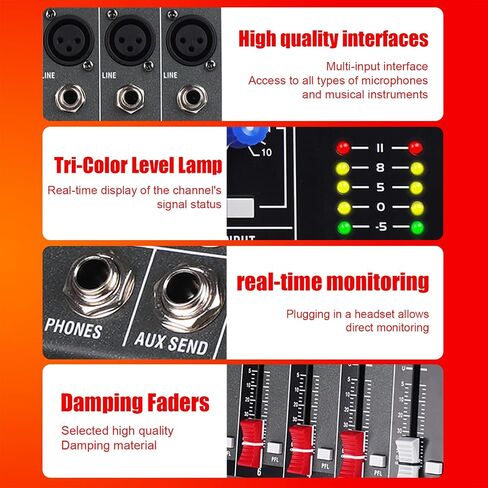 GX6 Professional Sound Board Console 6 Channel Mixer Desktop System Interface Digital USB Computer MP3 Input 48V Phantom Power Stereo DJ Mixer (GX6) in Saudi Arabia