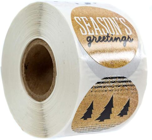Elegant Faux Gold and Black Happy Holiday Stickers / 500 Faux Foil Christmas Label/Modern 1.5" Holiday Stickers in Saudi Arabia