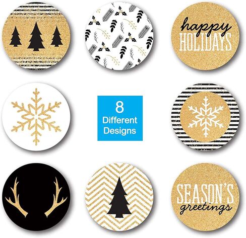 Elegant Faux Gold and Black Happy Holiday Stickers / 500 Faux Foil Christmas Label/Modern 1.5" Holiday Stickers in Saudi Arabia