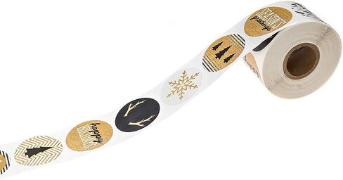 Elegant Faux Gold and Black Happy Holiday Stickers / 500 Faux Foil Christmas Label/Modern 1.5" Holiday Stickers in Saudi Arabia
