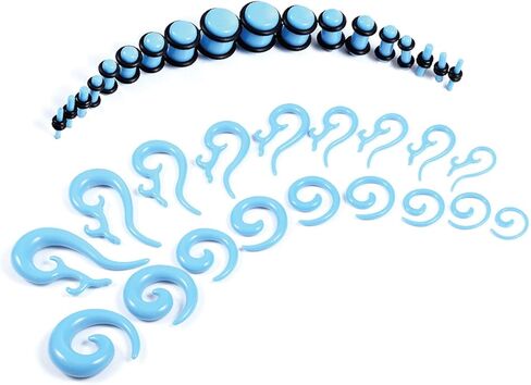 طقم تمدد الأذن 54 قطعة من BodyJ4You - مقاييس المبتدئين 14G-00G - شماعات حلزونية من الأكريليك باللون الأزرق المائي بدون سدادات مضيئة حلقات على شكل حرف O - موسعات خفيفة الوزن للجنسين والرجال والنساء in Kuwait