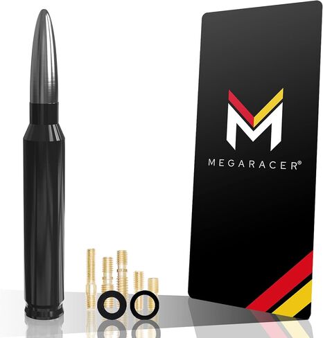 Mega Racer Black Metallic Gray 50 Cal Bullet Antenna for Truck, Car and SUV - 5.5 Inch Universal Fit, AM/FM Radio, 6061 Solid Aluminum, Car Replacement Antenna, Car Wash Safe, Car Truck Accessories in Saudi Arabia