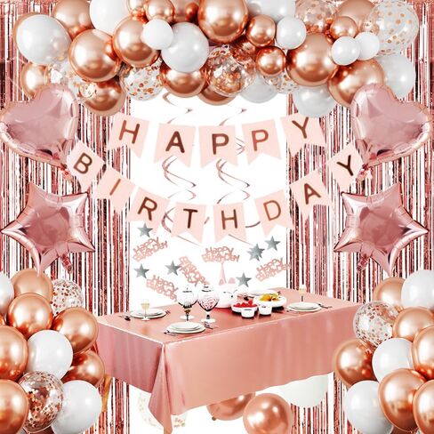 زينة عيد ميلاد ذهبية وردية من روبفاك، لافتة عيد ميلاد سعيد، ستارة مهدبة، بالونات قصاصات معدنية ذهبية وردية، بالونات من رقائق معدنية على شكل قلب للنساء والفتيات وحفلة عيد ميلاد الأميرة in Kuwait