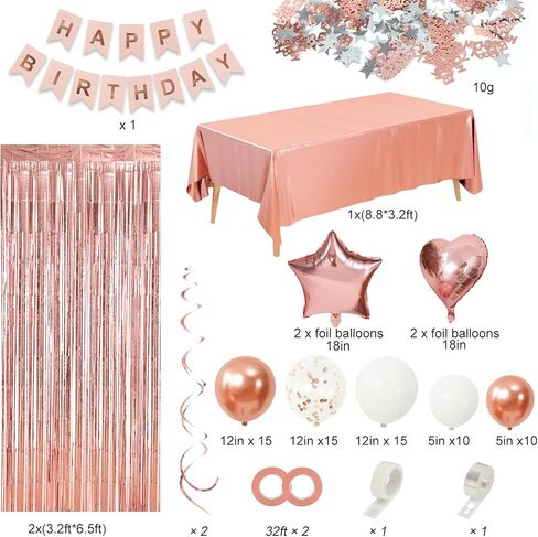 زينة عيد ميلاد ذهبية وردية من روبفاك، لافتة عيد ميلاد سعيد، ستارة مهدبة، بالونات قصاصات معدنية ذهبية وردية، بالونات من رقائق معدنية على شكل قلب للنساء والفتيات وحفلة عيد ميلاد الأميرة in Kuwait