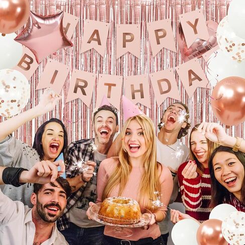 زينة عيد ميلاد ذهبية وردية من روبفاك، لافتة عيد ميلاد سعيد، ستارة مهدبة، بالونات قصاصات معدنية ذهبية وردية، بالونات من رقائق معدنية على شكل قلب للنساء والفتيات وحفلة عيد ميلاد الأميرة in Kuwait