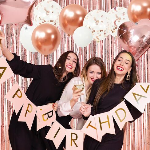 زينة عيد ميلاد ذهبية وردية من روبفاك، لافتة عيد ميلاد سعيد، ستارة مهدبة، بالونات قصاصات معدنية ذهبية وردية، بالونات من رقائق معدنية على شكل قلب للنساء والفتيات وحفلة عيد ميلاد الأميرة in Kuwait