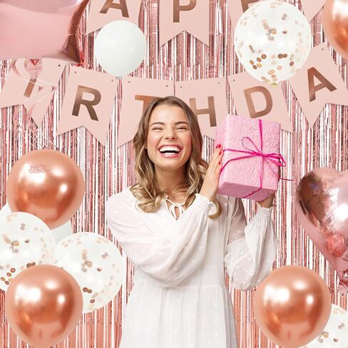 زينة عيد ميلاد ذهبية وردية من روبفاك، لافتة عيد ميلاد سعيد، ستارة مهدبة، بالونات قصاصات معدنية ذهبية وردية، بالونات من رقائق معدنية على شكل قلب للنساء والفتيات وحفلة عيد ميلاد الأميرة in Kuwait