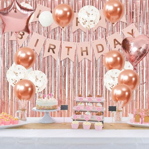 زينة عيد ميلاد ذهبية وردية من روبفاك، لافتة عيد ميلاد سعيد، ستارة مهدبة، بالونات قصاصات معدنية ذهبية وردية، بالونات من رقائق معدنية على شكل قلب للنساء والفتيات وحفلة عيد ميلاد الأميرة in Kuwait