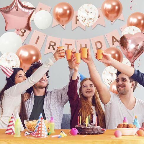 زينة عيد ميلاد ذهبية وردية من روبفاك، لافتة عيد ميلاد سعيد، ستارة مهدبة، بالونات قصاصات معدنية ذهبية وردية، بالونات من رقائق معدنية على شكل قلب للنساء والفتيات وحفلة عيد ميلاد الأميرة in Kuwait