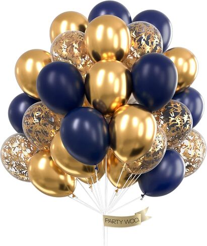 PartyWoo Navy Blue Gold Balloons, 40 pcs Latex Balloons, Navy Blue Balloons, Gold Confetti Balloons and Metallic Gold Balloons, Party Balloons for Navy Blue and Gold Wedding, Navy Gold Baby Shower in Saudi Arabia
